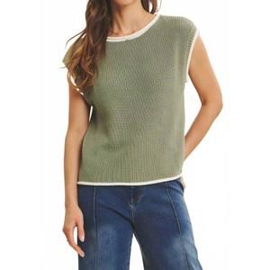 NEW IN FEBRUARY contrast rolled knitted sweater vest in hazel green